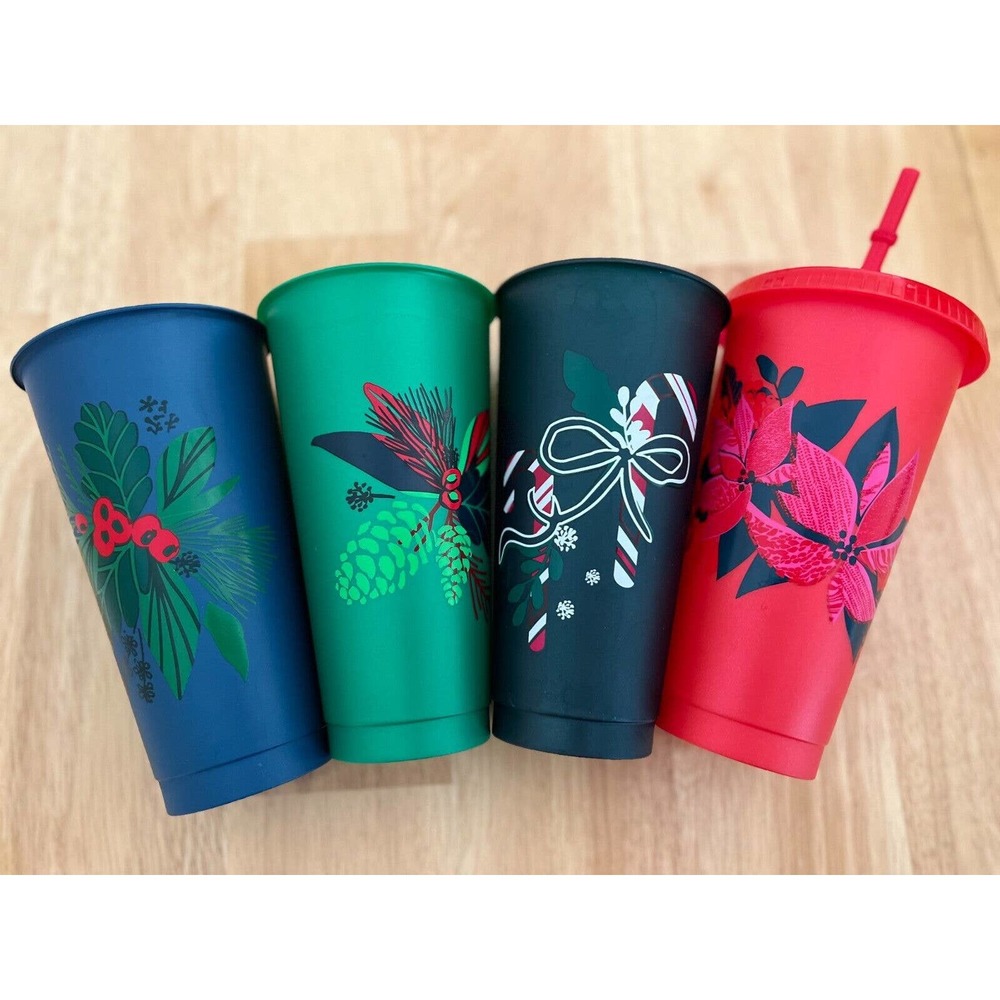 Starbucks Reusable 4-Piece Cold Cups, 1 Lid and Straw 2021 Winter Set